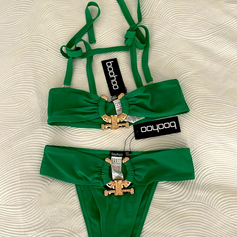 Sexy Green Boohoo Swimsuit with Gold hardware